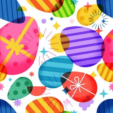 Colorful geometric Easter eggs seamless pattern. Vector overlay illustration. イラスト素材