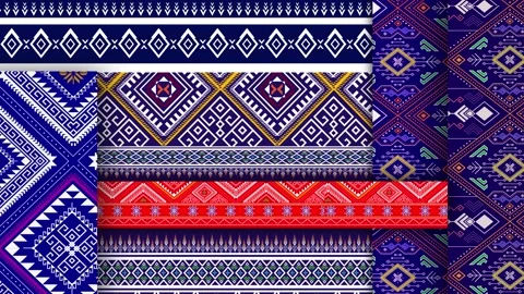 Colorful Geometric Ethnic Textile Pattern Collection Stock Footage 342575646