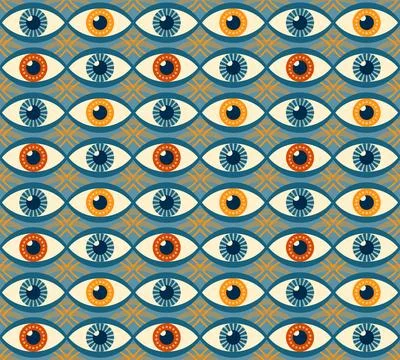Colorful Geometric Eye Pattern with Diverse Iris Designs Stock Illustration