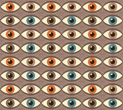 Colorful Geometric Eye Pattern with Diverse Iris Designs Stock Illustration