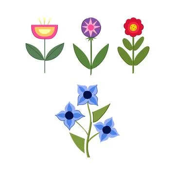 Colorful geometric flowers pattern on white background 스톡 일러스트