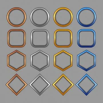 Colorful geometric frames with various shapes on gray background Stock Illustration