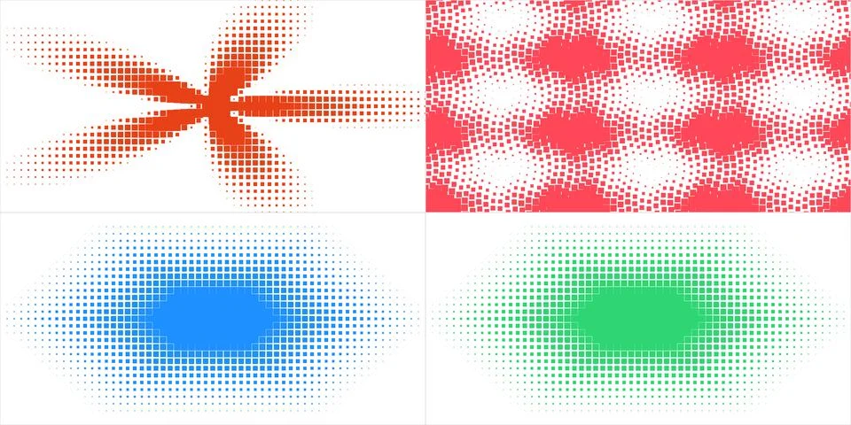 Colorful Geometric Halftone Patterns Collection Featuring Digital Graphic D.. Stock Illustration
