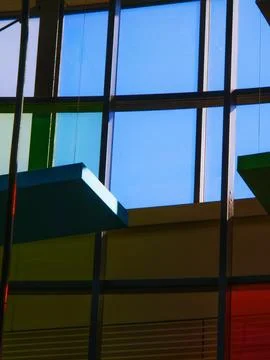 Colorful geometric interior with grid windows Stock Photos
