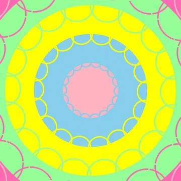Colorful Geometric Mandala Pattern with Concentric Circles and Scalloped Edges 스톡 일러스트