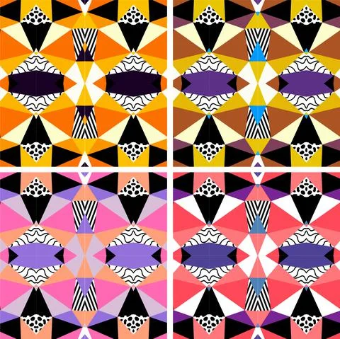Colorful Geometric Memphis Textured Pattern Background Set Stock Illustration