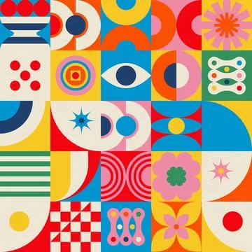 Colorful Geometric Mosaic Pattern with Checkerboard Vector 스톡 일러스트
