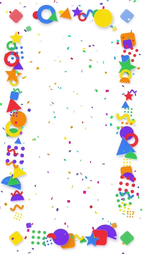 Colorful Geometric Party Border with Falling Confetti Animation Stock Footage 344832589