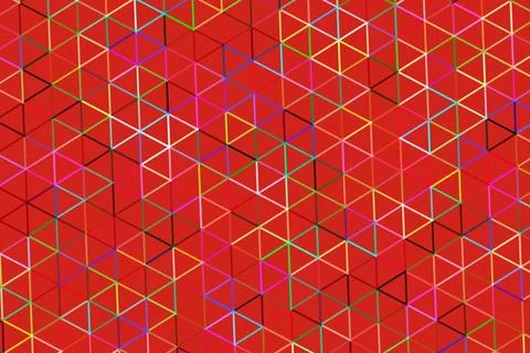 Colorful geometric pattern of 3d cubes on red background 스톡 일러스트