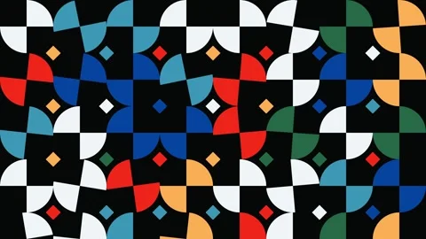Colorful Geometric Pattern with Abstract Shapes and Diamonds on Black Background Stock Footage 276349511