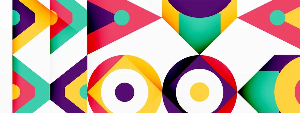 A colorful geometric pattern with arrows and circles on a white background Stock Illustration