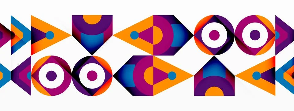 A colorful geometric pattern with arrows and circles on a white background Stockillustratie