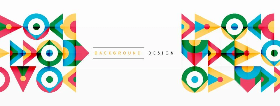 A colorful geometric pattern with arrows and circles on a white background Illustrazione stock