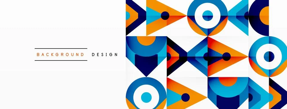 A colorful geometric pattern with arrows and circles on a white background Stock Illustration