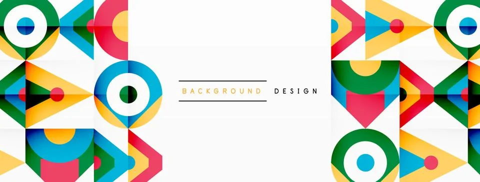 A colorful geometric pattern with arrows and circles on a white background Stock Illustration