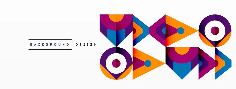 Colorful geometric pattern with arrows, circles on a white background Stock Illustration
