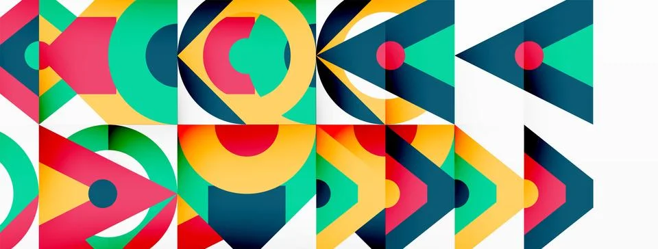 A colorful geometric pattern with arrows pointing in opposite directions Stock Illustration