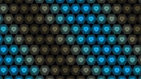 Colorful geometric pattern with blue hearts on black Stock Footage 338278880