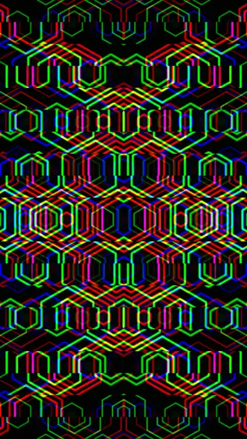 Colorful geometric pattern with bright lines and shapes on black Stock Footage 331686992