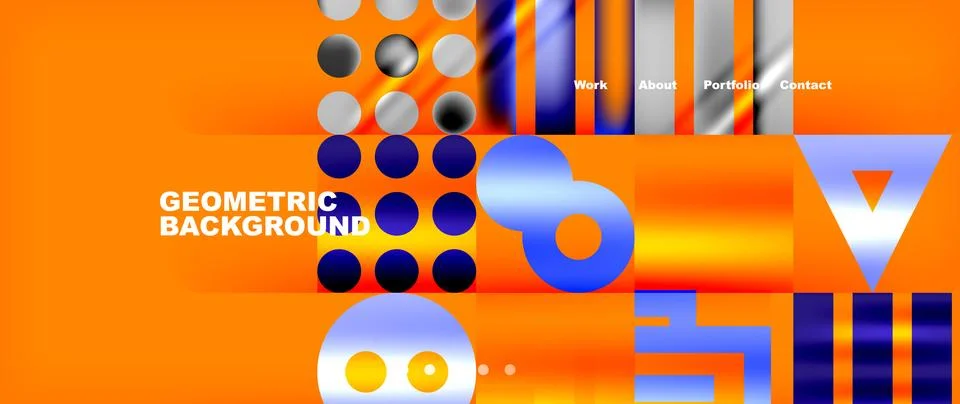 Colorful geometric pattern with circles and triangles on orange background Illustrazione stock