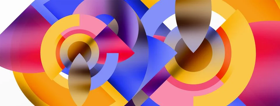 A colorful geometric pattern with circles and squares on a white background Illustrazione stock
