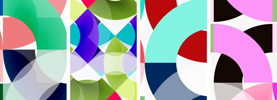 A colorful geometric pattern with circles and squares on a white background Stock Illustration