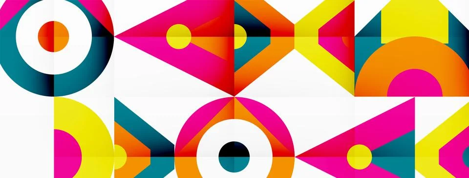 Colorful geometric pattern with circles and triangles on a white background 스톡 일러스트