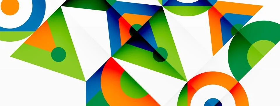 A colorful geometric pattern with circles and triangles on a white background Illustrazione stock