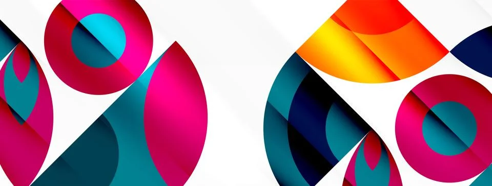 A colorful geometric pattern with circles and squares on a white background Stock Illustration