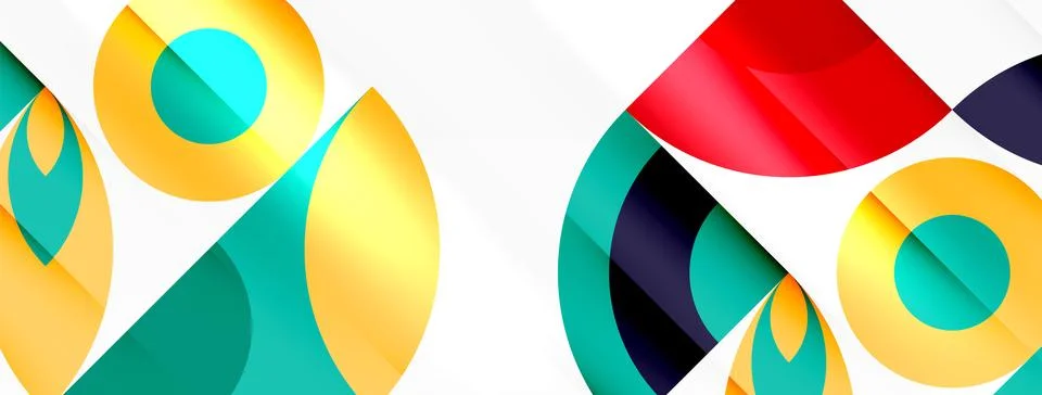A colorful geometric pattern with circles and squares on a white background Stock Illustration