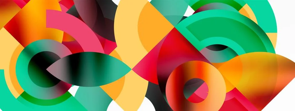 A colorful geometric pattern with circles and triangles on a white background Stock Illustration