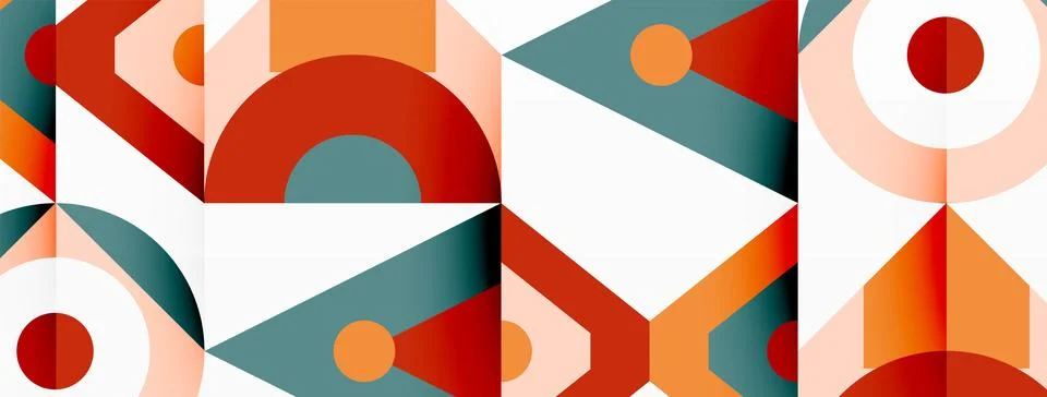 Colorful geometric pattern with circles and triangles on a white background Stock Illustration