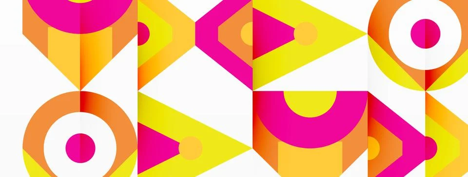 A colorful geometric pattern with circles and triangles on a white background Stock Illustration