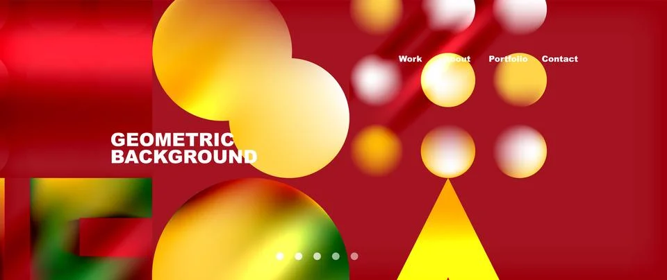 Colorful geometric pattern with circles and triangles on a red background Stock Illustration