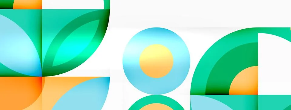 A colorful geometric pattern with circles and squares on a white background Illustrazione stock