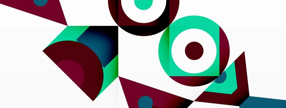 A colorful geometric pattern with circles and triangles on a white background Stock Illustration