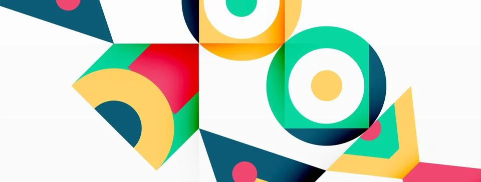 Colorful geometric pattern with circles and triangles on a white background Illustrazione stock