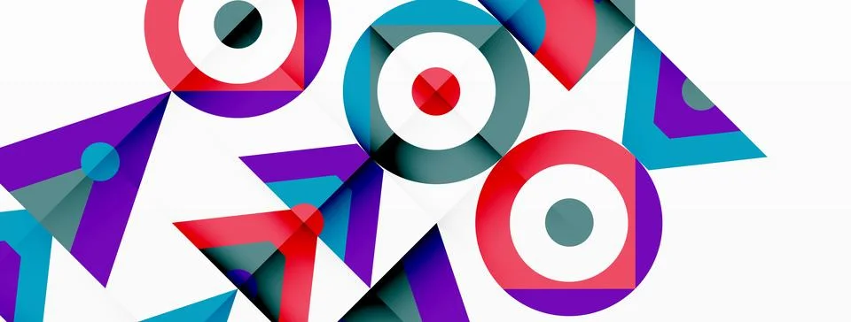 A colorful geometric pattern with circles and triangles on a white background Illustrazione stock