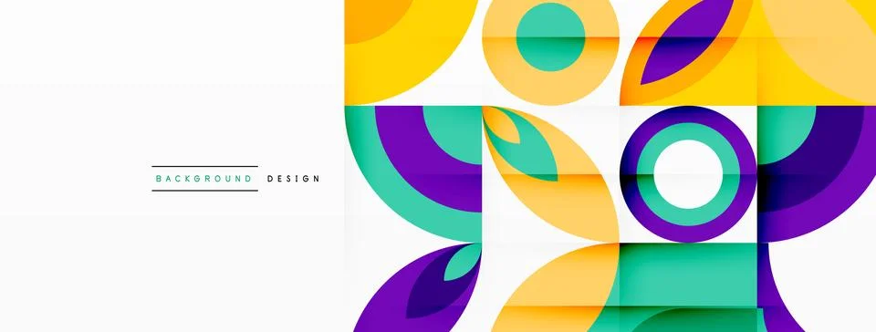 A colorful geometric pattern with circles and squares on a white background Stock Illustration