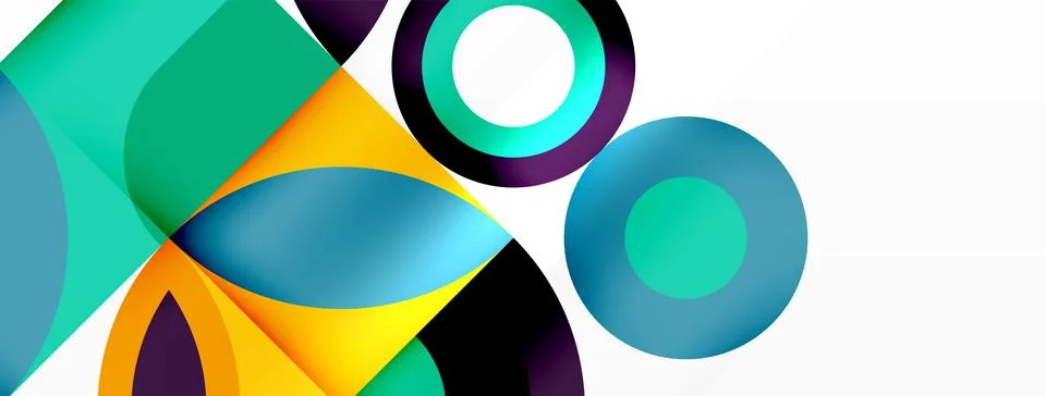 Colorful geometric pattern with circles and squares on white background Stock Illustration