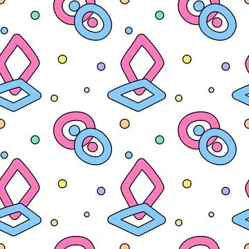 Colorful Geometric Pattern with Circles, Rhombuses, and Confetti Stock Illustration