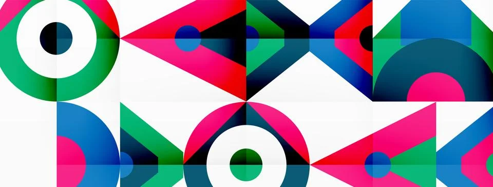Colorful geometric pattern with circles triangles on white background 스톡 일러스트