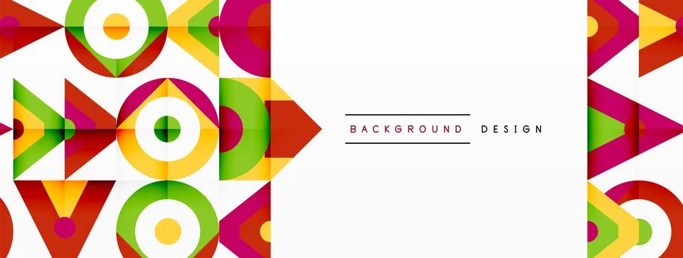 A colorful geometric pattern with circles , triangles , and arrows on a white Stock Illustration