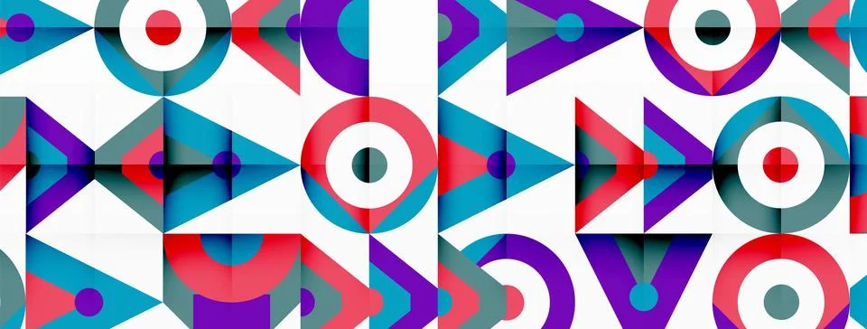 Colorful geometric pattern with circles triangles on white background 스톡 일러스트