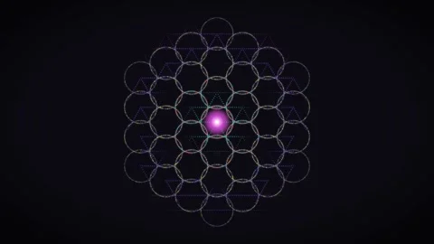 Colorful geometric pattern on dark background with glowing center Stock Footage 337069571