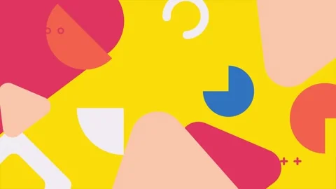 Colorful geometric pattern elements on yellow background seamless 4k video Stock Footage 324832878