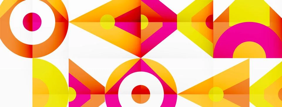 Colorful geometric pattern featuring circles and triangles on a white background Illustrazione stock