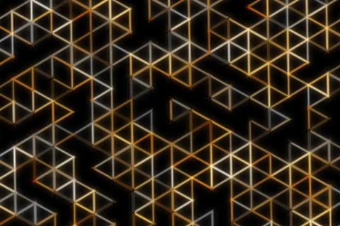 Colorful geometric pattern of glowing cubes on black background Stock Illustration
