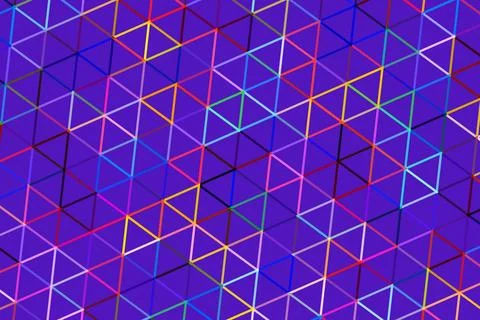 Colorful geometric pattern of glowing triangles on dark background Stock Photos