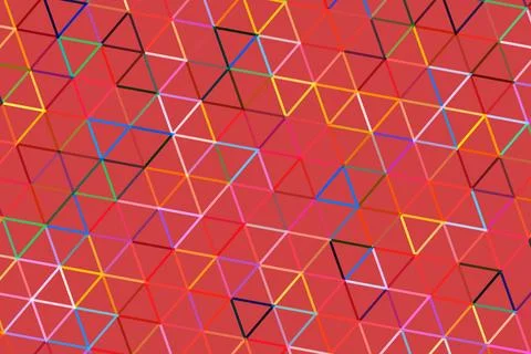 Colorful geometric pattern of glowing triangles on red background Stock Photos